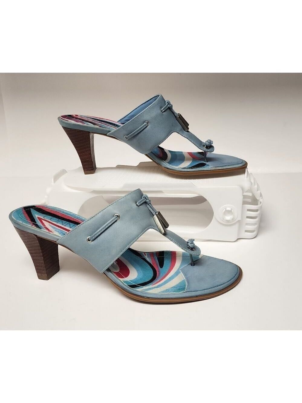 Connie City Lights T-Strap Blue Sandal Heel Shoes Size 8M